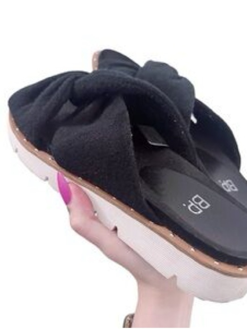 bp Black Knotted Platform Slide Sandals